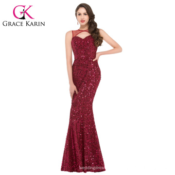 2016 GK sin mangas de vino rojo sexy sirena ahuecada vestido de fiesta de lentejuelas GK000013-1